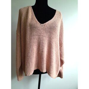 Zara Oversized Slouchy Comfy Crop Open Knit Sz Large V-Neck Sweater Dusty Rose